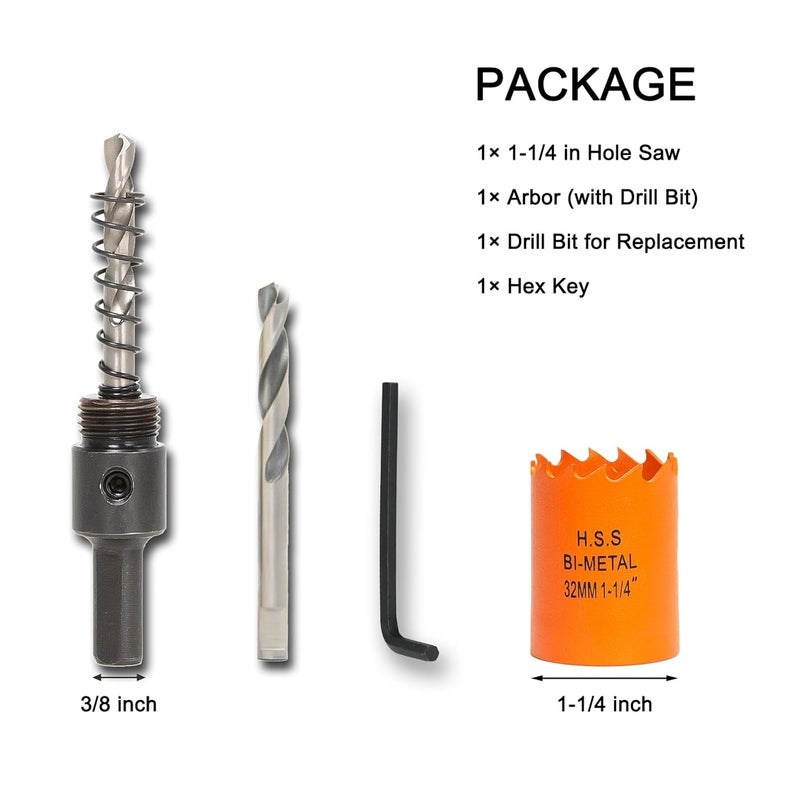 VIKITON 1-1/4 Inch Hole Saw with Arbor for Wood Metal Plastic, 1.25 in Bimetal Hole Cutter, Fast Chip Removal, Smooth Flat Drilling Edge - Image 2